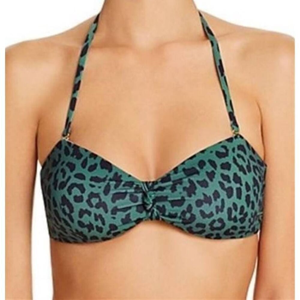 Aqua Lounge Knotted Bandeau Bikini Top Green Black Animal Print Small